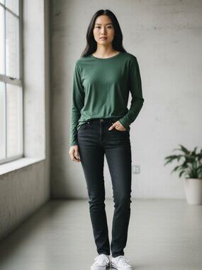 Mossimo Supply Co Green Long Sleeve Crewneck Top Size Small
